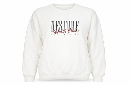Front view of ASOS Women’s White Crew Neck Sweatshirt, size UK 14, Graphic Print