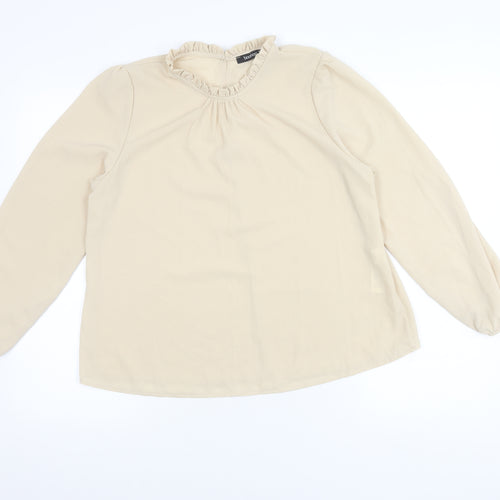 Boohoo Women’s Beige Ruffle Blouse UK 10 Long Sleeve Workwear Top