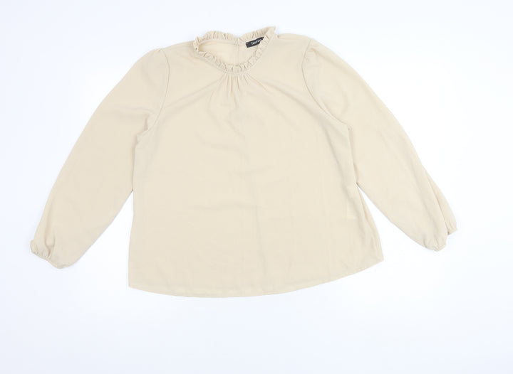 Boohoo Women’s Beige Ruffle Blouse UK 10 Long Sleeve Workwear Top