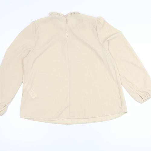 Boohoo Women’s Beige Ruffle Blouse UK 10 Long Sleeve Workwear Top