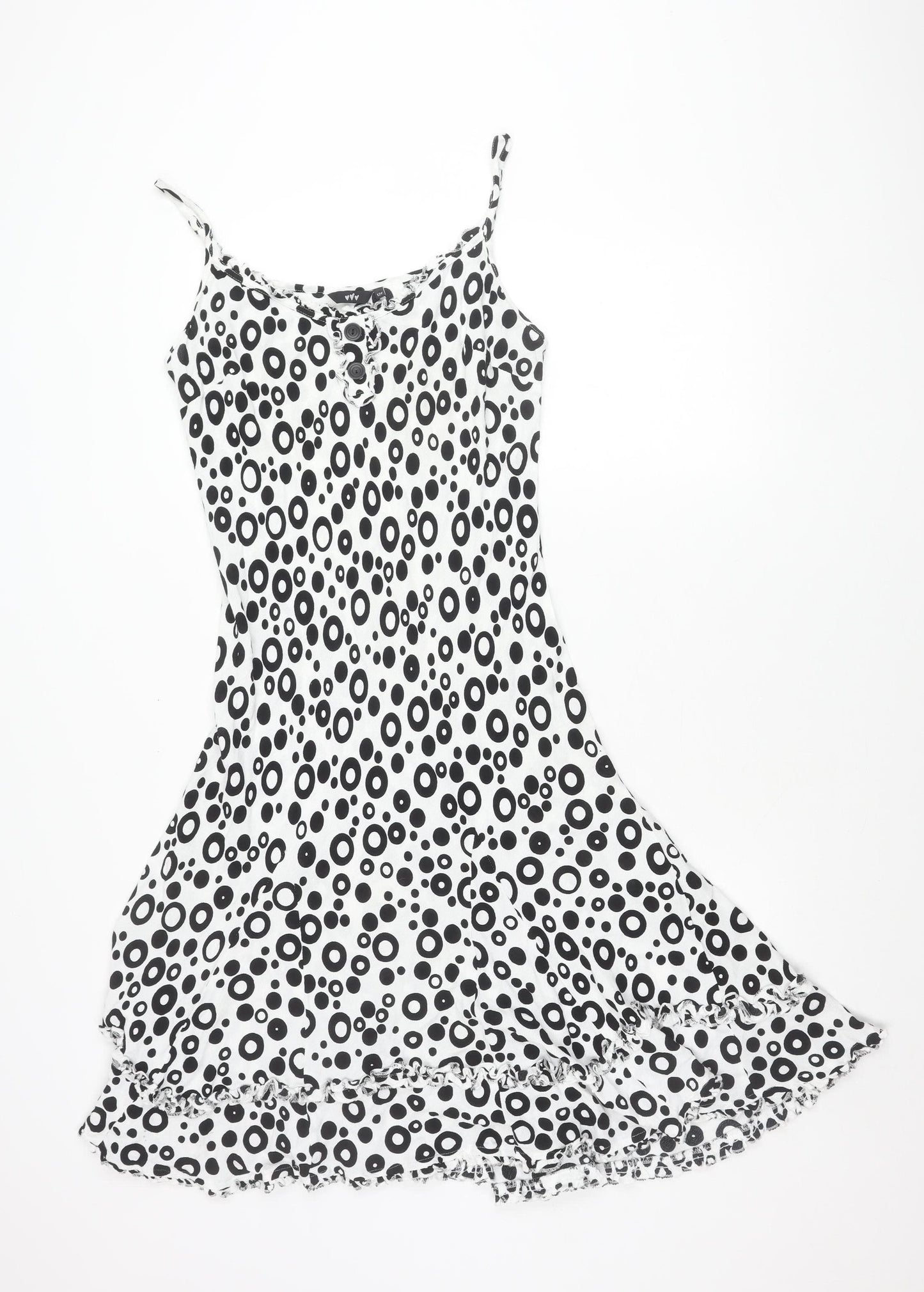 Marks and Spencer Women’s Black White Polka Dot Asymmetric Slip Dress Size 12
