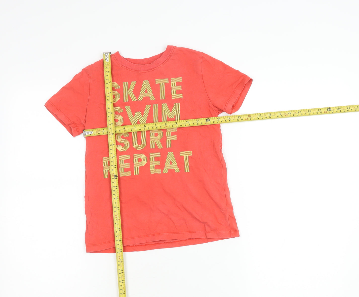 Lands' End Boys Red Graphic T-Shirt 8-9 Years Skate Surf Swim Crew Neck