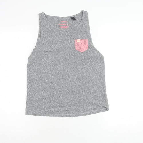 O'Neill Womens Grey Tank Top Size 14 Crew Neck Jersey Cotton Blend