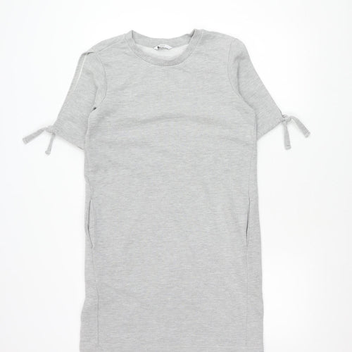 Next Women’s Grey Cotton Blend Tunic Jumper Size 10 Crew Neck