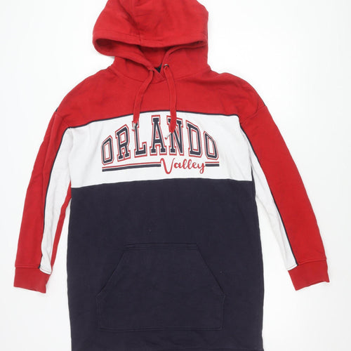 H&M Divided Women’s Red Blue Colourblock Hoodie Size 12 Pullover