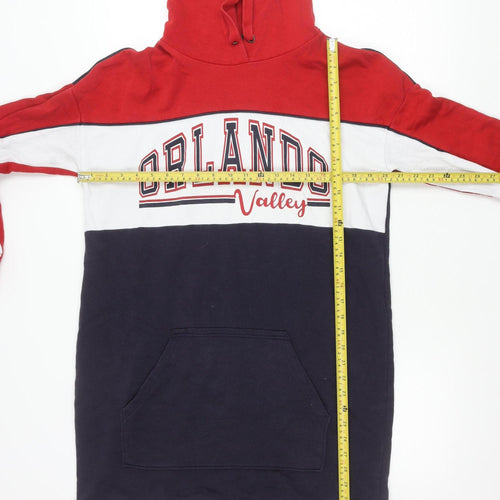 H&M Divided Women’s Red Blue Colourblock Hoodie Size 12 Pullover