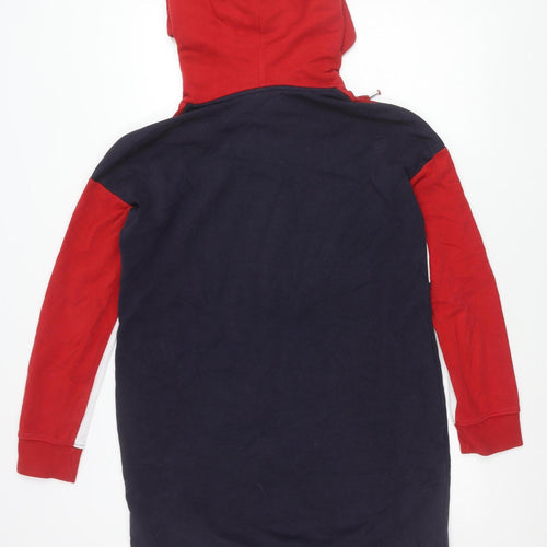 H&M Divided Women’s Red Blue Colourblock Hoodie Size 12 Pullover