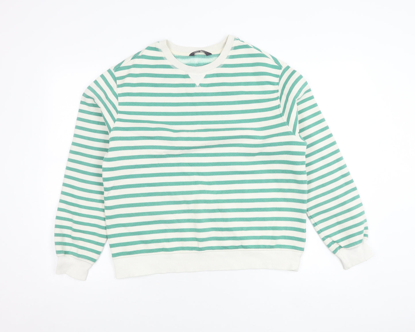 Marks and Spencer Women’s Green Striped Crew Neck Pullover Jumper Size 12