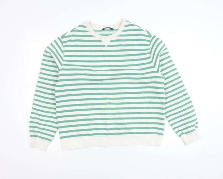 Marks and Spencer Women’s Green Striped Crew Neck Pullover Jumper Size 12