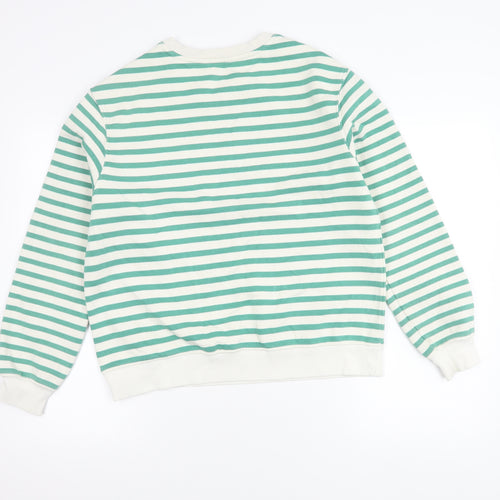 Marks and Spencer Women’s Green Striped Crew Neck Pullover Jumper Size 12