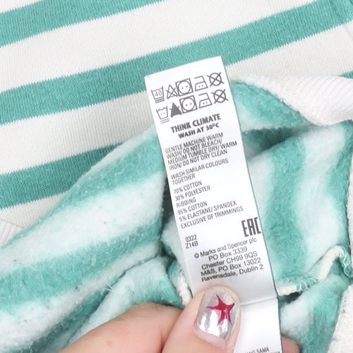 Marks and Spencer Women’s Green Striped Crew Neck Pullover Jumper Size 12
