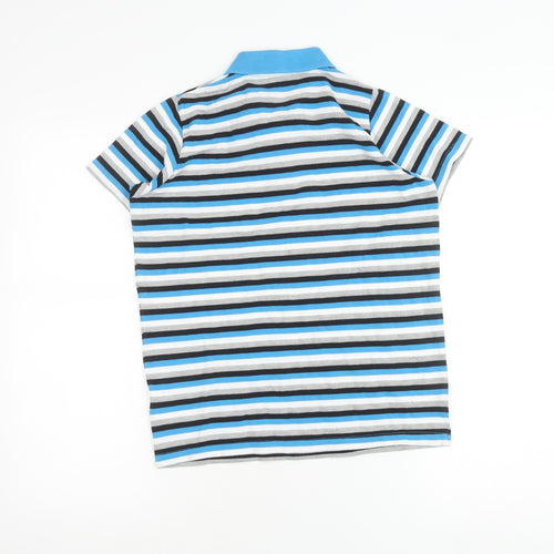 Lee Cooper Boys Blue Striped Polo Shirt 13 Years Short Sleeve Cotton Blend