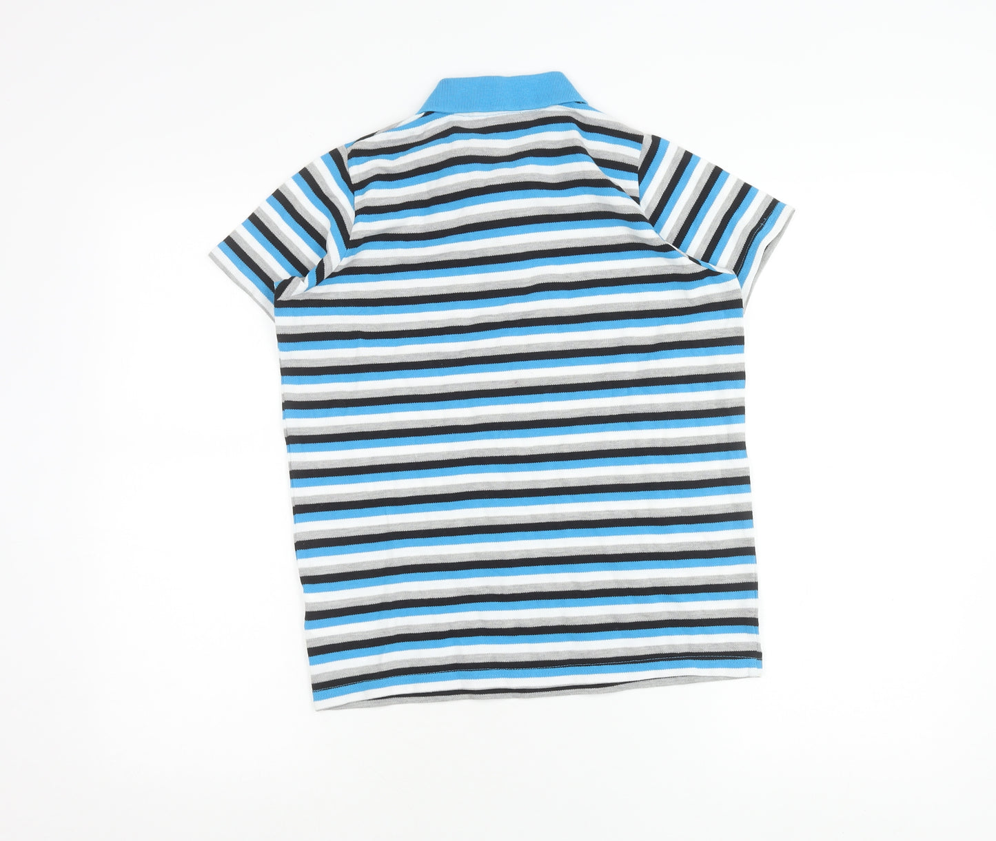 Lee Cooper Boys Blue Striped Polo Shirt 13 Years Short Sleeve Cotton Blend