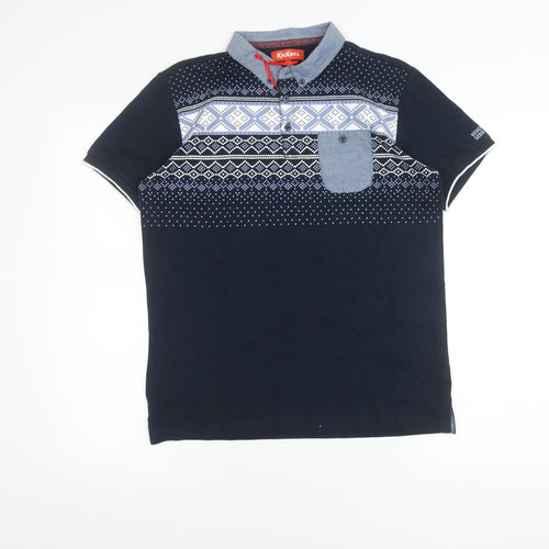 Kickers Boys Blue Polo Shirt 15 Years Geometric Pattern Short Sleeve