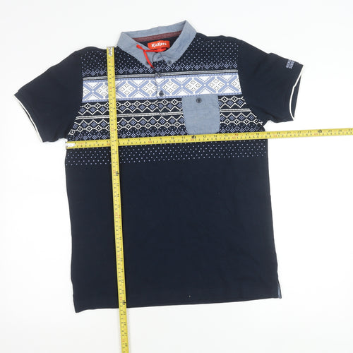 Kickers Boys Blue Polo Shirt 15 Years Geometric Pattern Short Sleeve