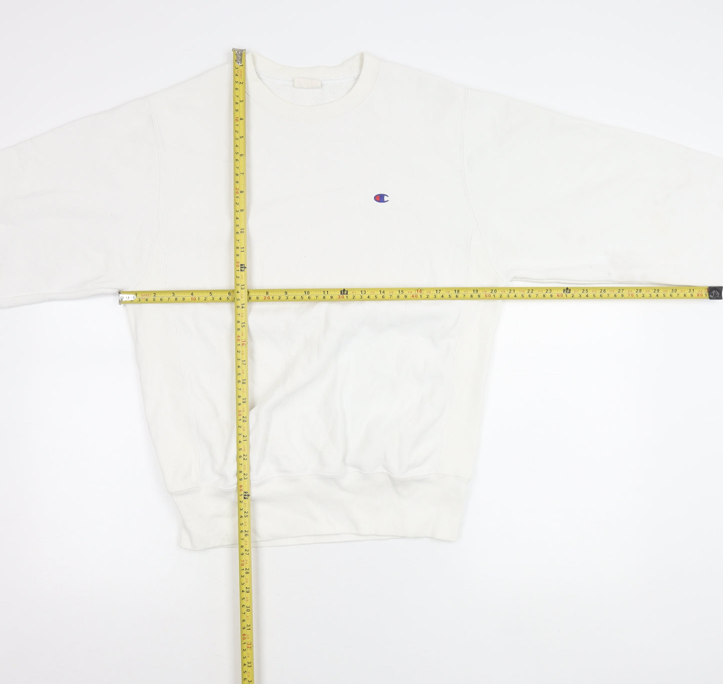 Champion Men’s White Small Crew Neck Logo Sweatshirt Pullover