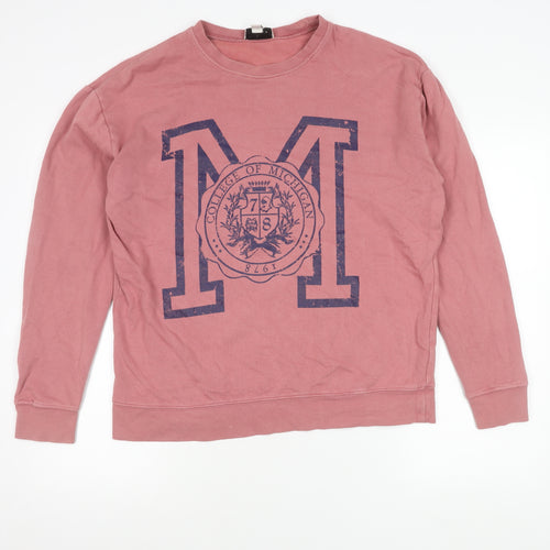 Topshop Women Pink Pullover Sweatshirt S Cotton Logo Casual