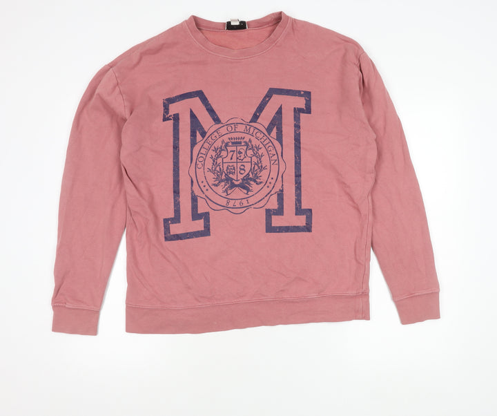 Topshop Women Pink Pullover Sweatshirt S Cotton Logo Casual