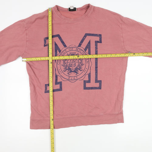 Topshop Women Pink Pullover Sweatshirt S Cotton Logo Casual
