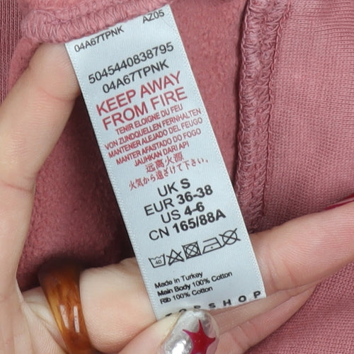 Topshop Women Pink Pullover Sweatshirt S Cotton Logo Casual