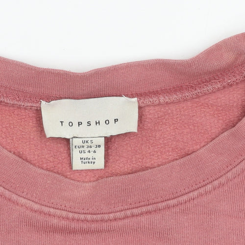 Topshop Women Pink Pullover Sweatshirt S Cotton Logo Casual
