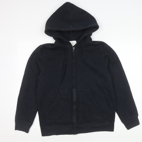 MNG Women Black Hooded Full Zip Cotton Blend Jacket Size 8