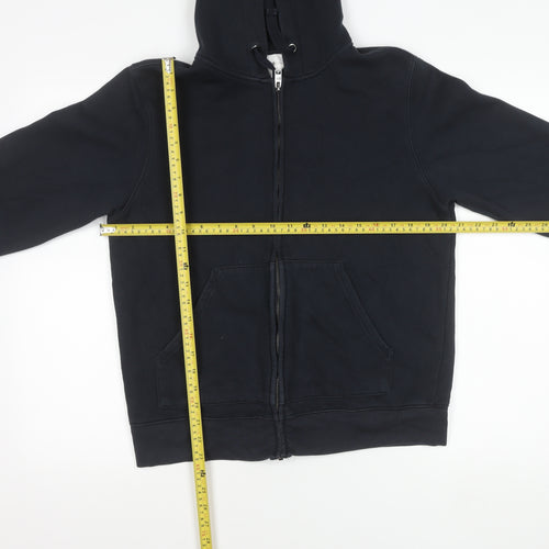 MNG Women Black Hooded Full Zip Cotton Blend Jacket Size 8