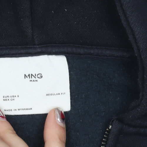 MNG Women Black Hooded Full Zip Cotton Blend Jacket Size 8