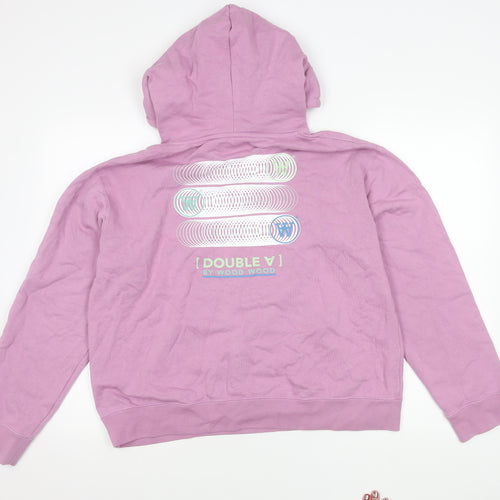 Wood Wood Double A Womens Pink Pullover Hoodie Size L Cotton Logo Print