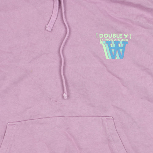 Wood Wood Double A Womens Pink Pullover Hoodie Size L Cotton Logo Print
