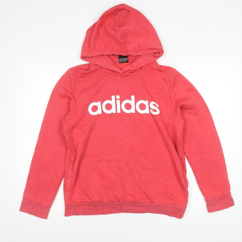Adidas Women Red Pullover Hoodie L Logo Sports Casual