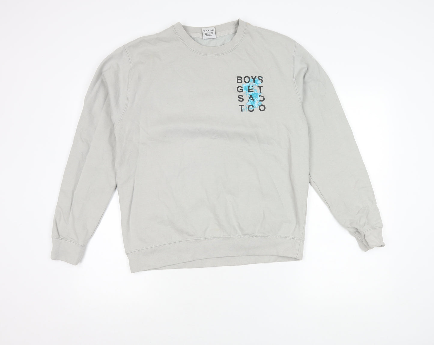 Boys Get Sad Too Mens Grey Medium Crew Neck Graphic Sweatshirt