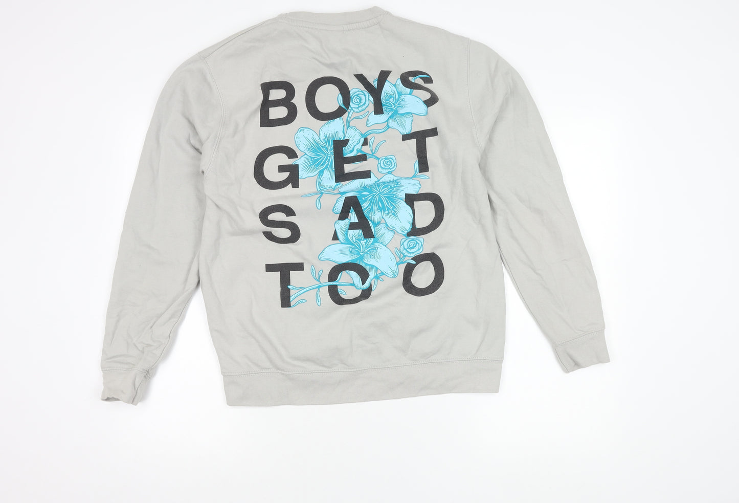 Boys Get Sad Too Mens Grey Medium Crew Neck Graphic Sweatshirt