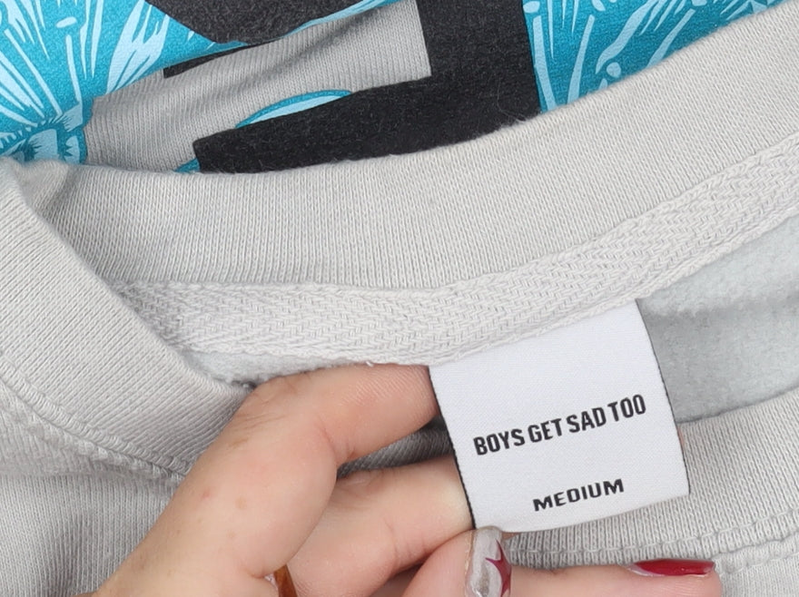 Boys Get Sad Too Mens Grey Medium Crew Neck Graphic Sweatshirt