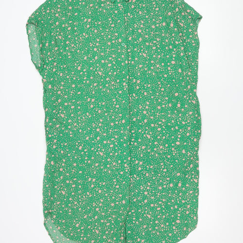 Monki Womens Green Polka Dot Shirt Dress XS Viscose Casual