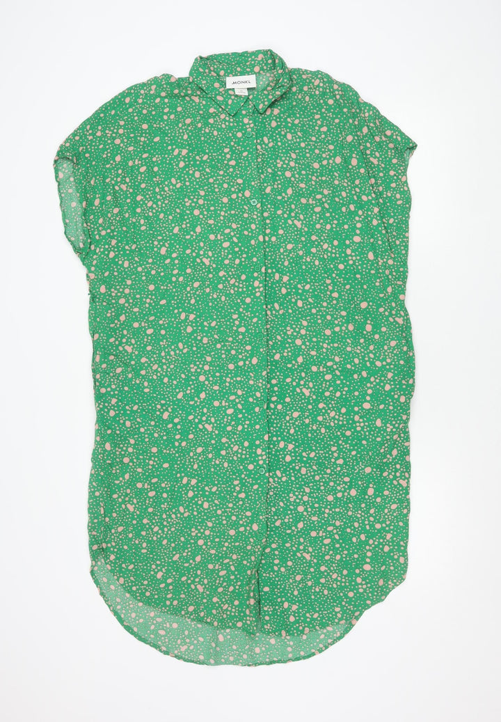 Monki Womens Green Polka Dot Shirt Dress XS Viscose Casual
