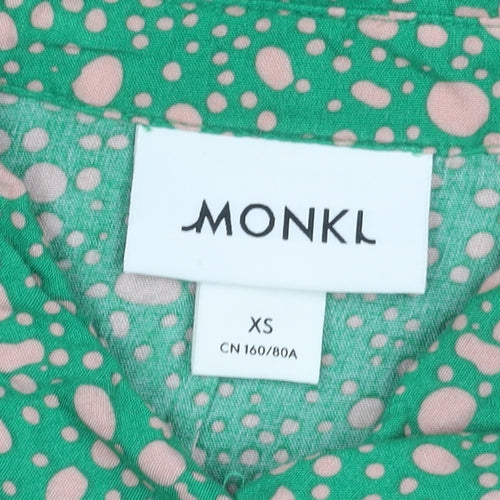 Monki Womens Green Polka Dot Shirt Dress XS Viscose Casual