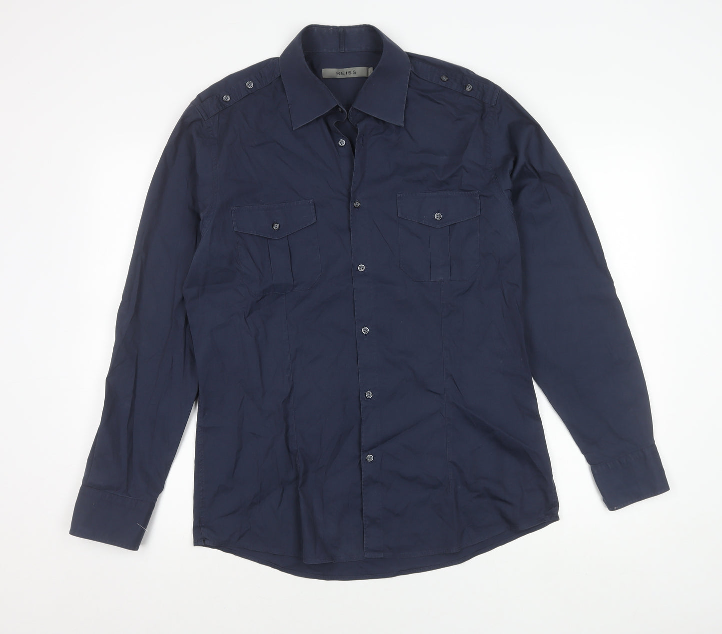 Reiss Men's Blue Slim Fit Long Sleeve Button-Up Shirt L