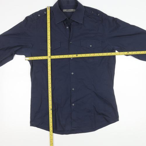 Reiss Men's Blue Slim Fit Long Sleeve Button-Up Shirt L
