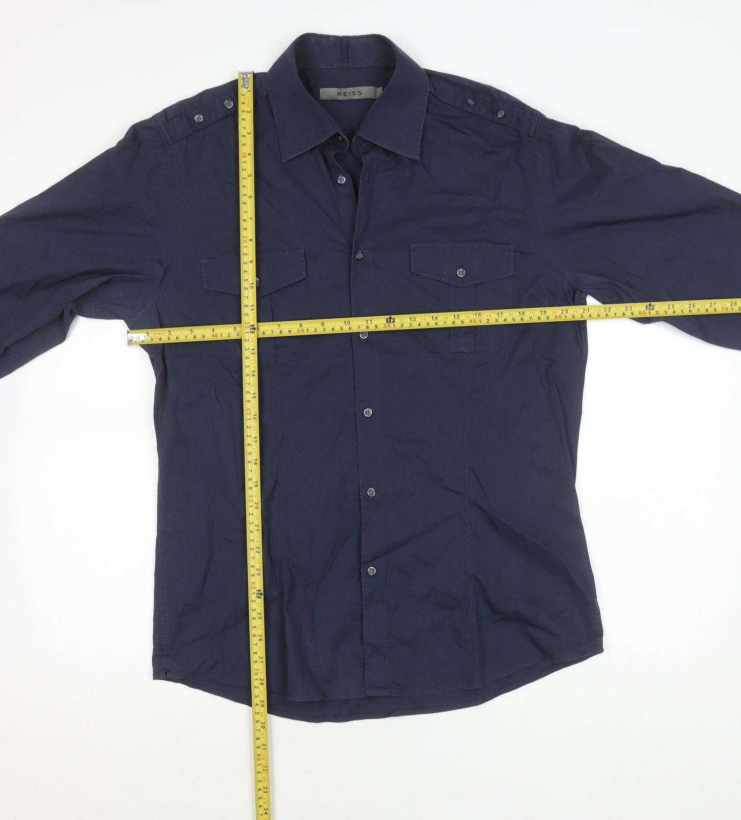 Reiss Men's Blue Slim Fit Long Sleeve Button-Up Shirt L