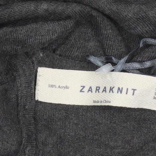 Zara Women Grey Jumper Size 14 Acrylic Knit Embroidered Pullover