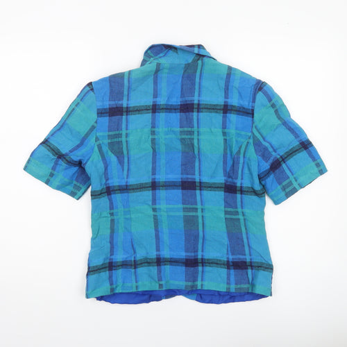 New Fast Womens Blue Check Linen Blend Suit Jacket Size 10 Short Sleeve