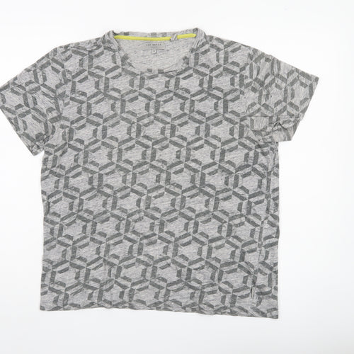 Ted Baker Women Grey Geometric T-Shirt Cotton Casual S