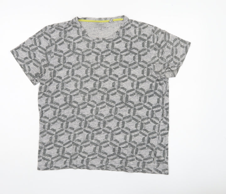 Ted Baker Women Grey Geometric T-Shirt Cotton Casual S