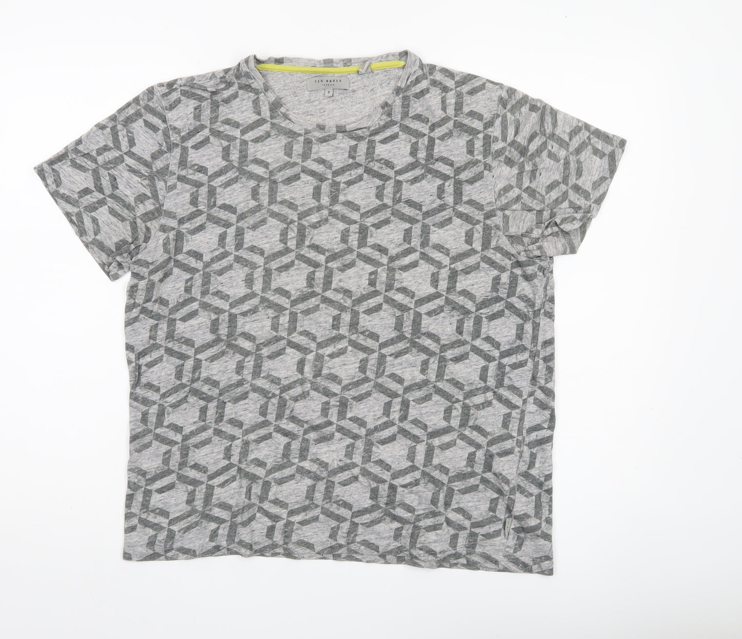Ted Baker Women Grey Geometric T-Shirt Cotton Casual S