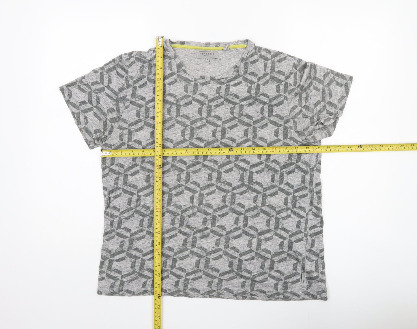 Ted Baker Women Grey Geometric T-Shirt Cotton Casual S