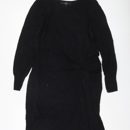 Next Women’s Black Sheath Dress Size 14 Long Sleeve Ruched Knit