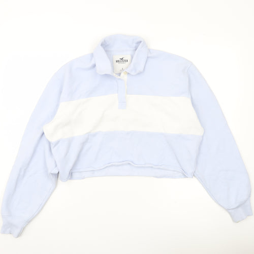 Hollister Women’s Blue & White Henley Sweatshirt S Casual Pullover
