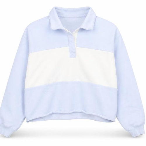 Hollister Women’s Blue & White Henley Sweatshirt S Casual Pullover