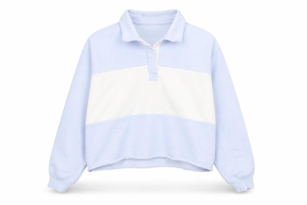 Hollister Women’s Blue & White Henley Sweatshirt S Casual Pullover